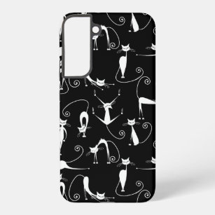 Whimsical Skinny white Cat Pattern Samsung Galaxy Hülle