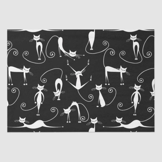 Whimsical Skinny white Cat Pattern Seidenpapier (Vorderseite)