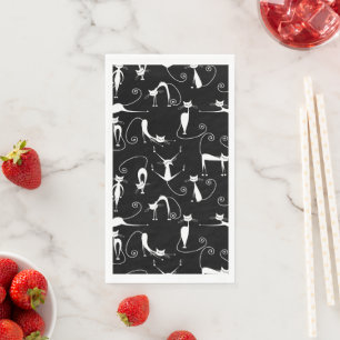 Whimsical Skinny white Cat Pattern Serviette