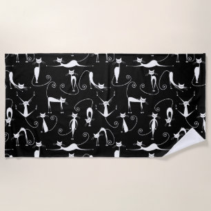 Whimsical Skinny white Cat Pattern Strandtuch