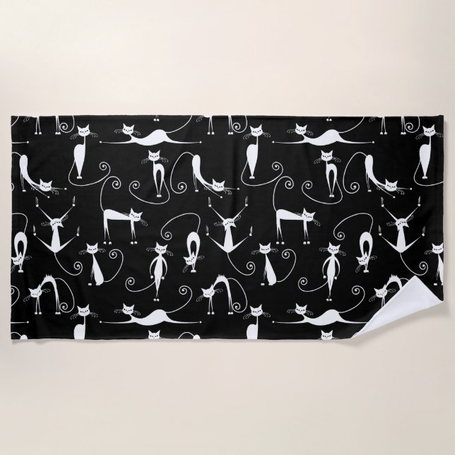 Whimsical Skinny white Cat Pattern Strandtuch (Vorderseite)