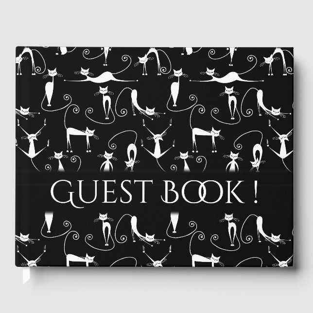 Whimsical Skinny White Cat Persönlicher Text Rückg Gästebuch (Vorderseite)