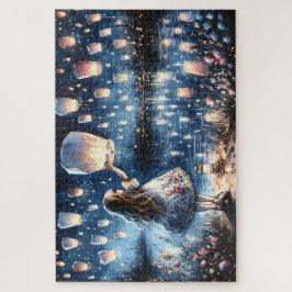 Whimsical Sky Lantern Lake Girl  Puzzle