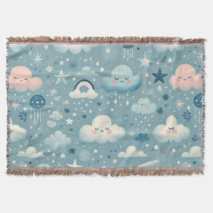 Whimsical Sky Muster mit Wolken, Sternen - Blau Decke