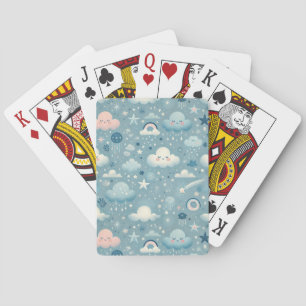 Whimsical Sky Muster mit Wolken, Sternen - Blau Spielkarten