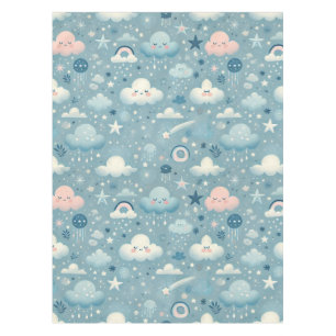 Whimsical Sky Muster mit Wolken, Sternen - Blau Tischdecke