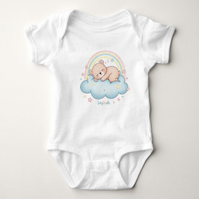 Whimsical Sleeping Bear on Cloud Baby Bodysuit  Strampler (Vorderseite)