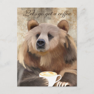 Whimsical Sleepy Kaffee Drink Bär Postkarte
