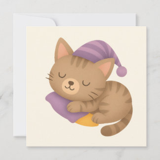 Whimsical sleepy kitty cat karte