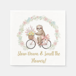 Whimsical Sloth & Floral Baby Shower Paper Napkins Serviette