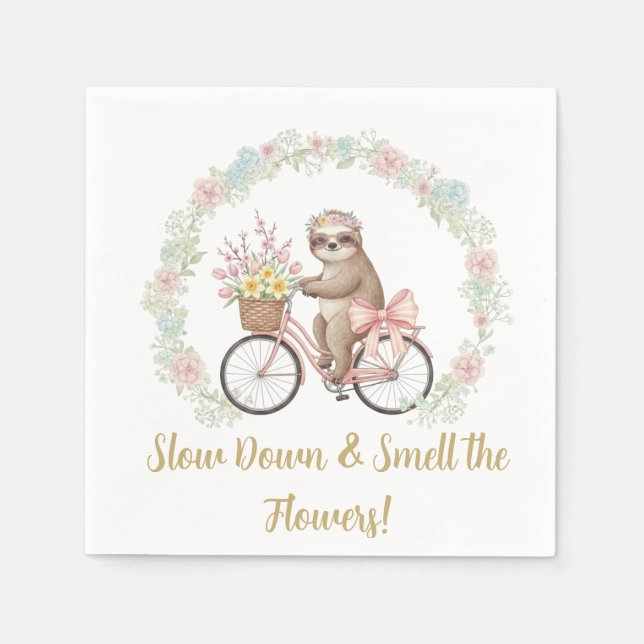Whimsical Sloth & Floral Baby Shower Paper Napkins Serviette (Vorderseite)
