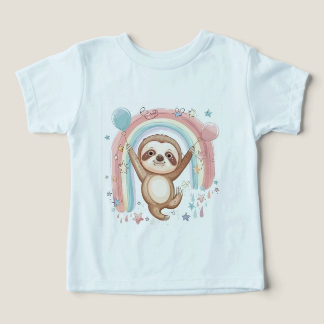Whimsical Sloth Holding Balloons mit Rainbow Star (Design Vorderseite)