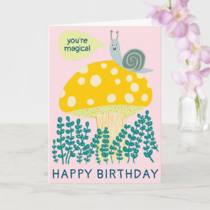 Whimsical Snail on Magical Mushroom CUSTOM Bday Karte
