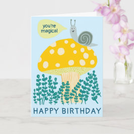 Whimsical Snail on Magical Mushroom CUSTOM Bday Karte