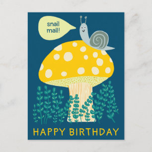 Whimsical Snail on Magical Mushroom CUSTOM Bday Postkarte