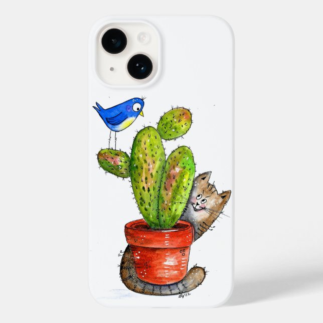 Whimsical Sneaky Cat with Cactus Case-Mate iPhone Hülle (Rückseite)
