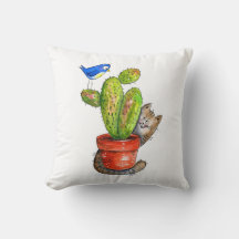 Whimsical Sneaky Cat with Cactus