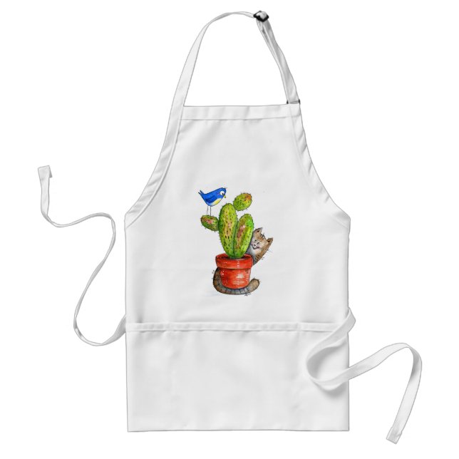 Whimsical Sneaky Cat with Cactus Schürze (Vorne)