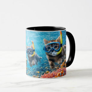 Whimsical snorkelnde Kätzchen unter Wasser Koralle Tasse