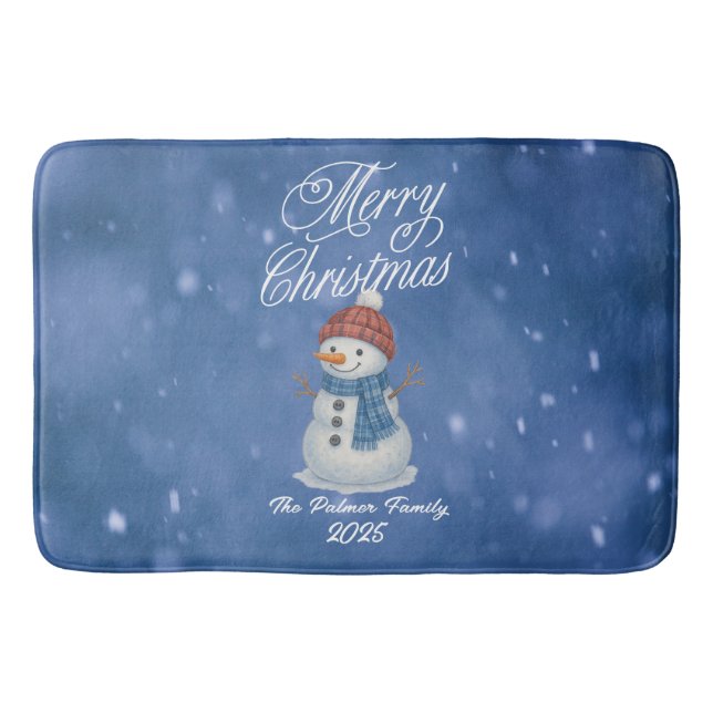 Whimsical Snow Man frohe Weihnachten Badematte (Vorderseite)