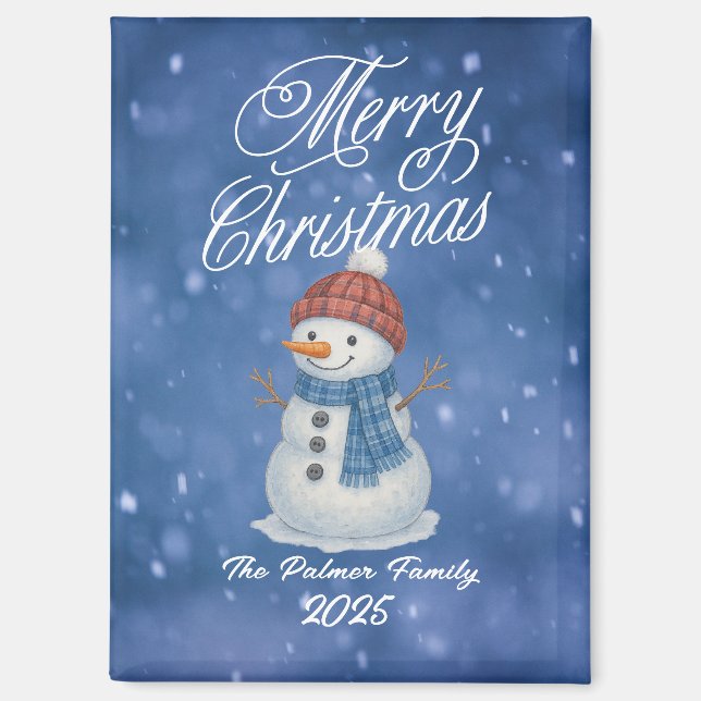 Whimsical Snow Man frohe Weihnachten Magnet (Vorderseite)