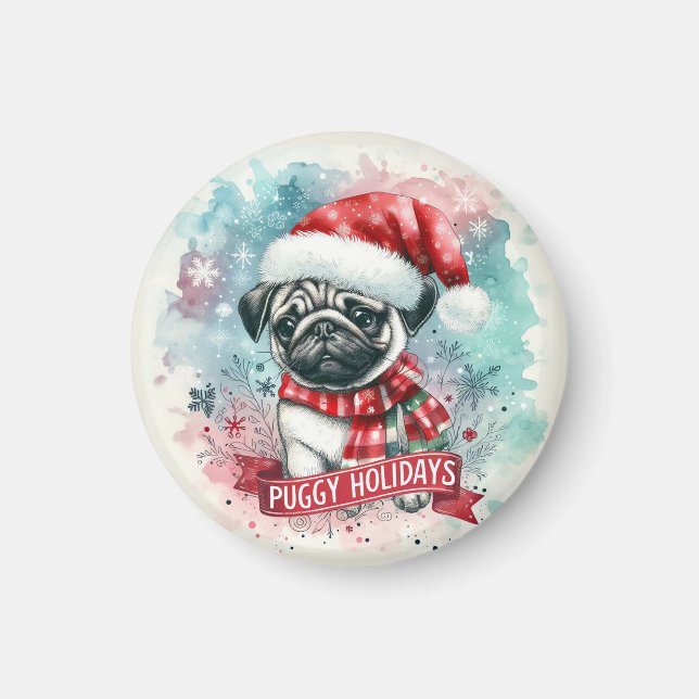 Whimsical Snowflake -,Charmanter Mops Weihnachten Magnet (Vorne)