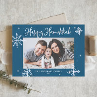 Whimsical Snowflakes Blue Happy Hanukkah Foto
