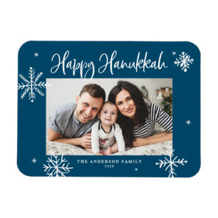 Whimsical Snowflakes Blue Happy Hanukkah Foto Magnet