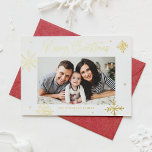 Whimsical Snowflakes Foto Overlay Frohe Weihnachte Folien Feiertagskarte<br><div class="desc">Frohe Weihnachten! Mit dieser vergoldeten Weihnachtskarte senden Sie Familie und Freunden herzliche Wünsche. Es zeichnet sich durch skurrile Schneeflocken und moderne Kalligraphie aus. Personalisieren Sie diese Weihnachtskarte des Fotos,  indem Sie Ihre eigenen Daten hinzufügen. Diese Schneeflocken Weihnachts-Fotokarte ist in anderen Farben und Cardstock erhältlich.</div>