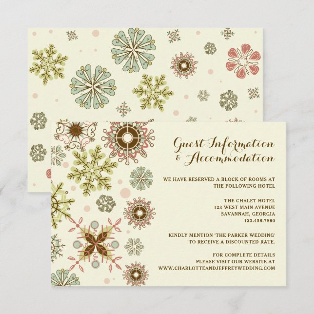 Whimsical Snowflakes Hochzeitdetails/Unterkunft Einladung (Vorne/Hinten)