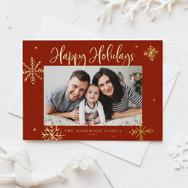 Whimsical Snowflakes Rotes Happy Holidays Foto Folien Feiertagskarte
