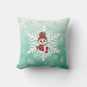 Whimsical Snowman and Snowflake Holiday Deco Kissen