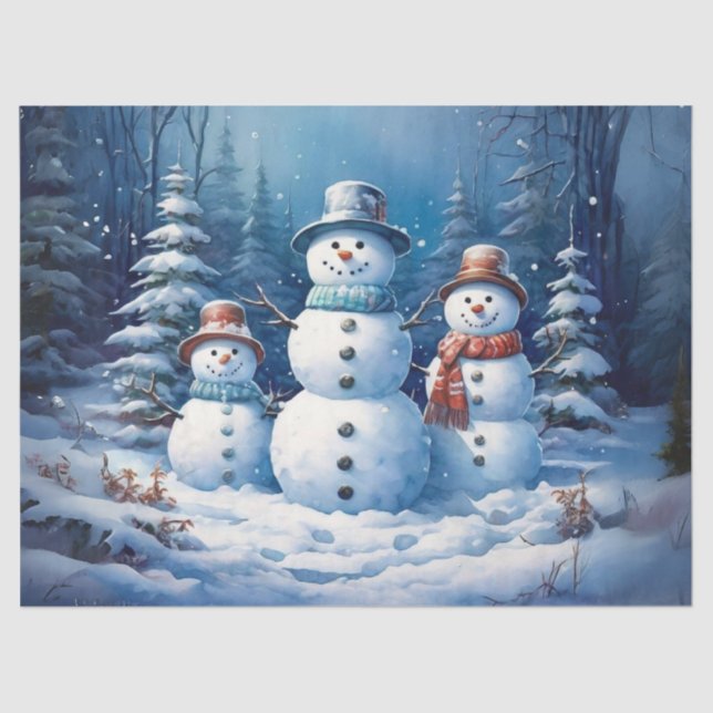 Whimsical Snowman Family in Snowy Landscape Decoul Seidenpapier (Vorderseite)