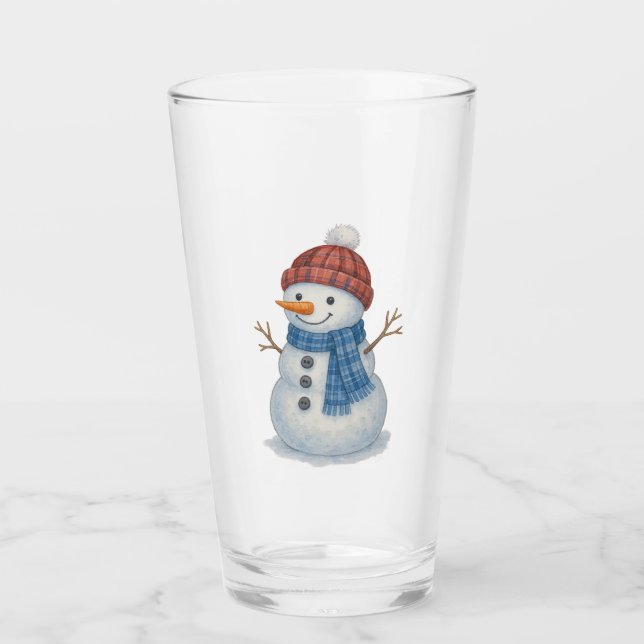 Whimsical Snowman Frohe Weihnachten Glas (Vorderseite)