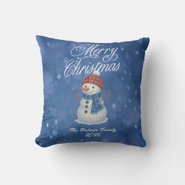 Whimsical Snowman Frohe Weihnachten Kissen (Vorderseite)