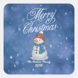 Whimsical Snowman Frohe Weihnachten Quadratischer Aufkleber