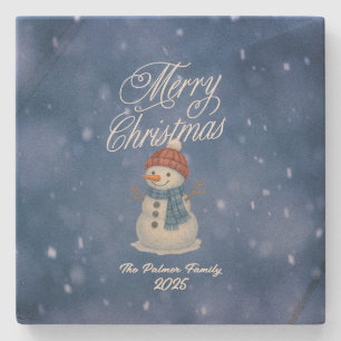 Whimsical Snowman Frohe Weihnachten Steinuntersetzer