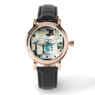 Whimsical Snowman im Winter Weihnachten Zeichnend Armbanduhr