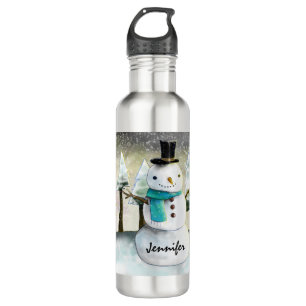 Whimsical Snowman im Winter Weihnachten Zeichnend Edelstahlflasche