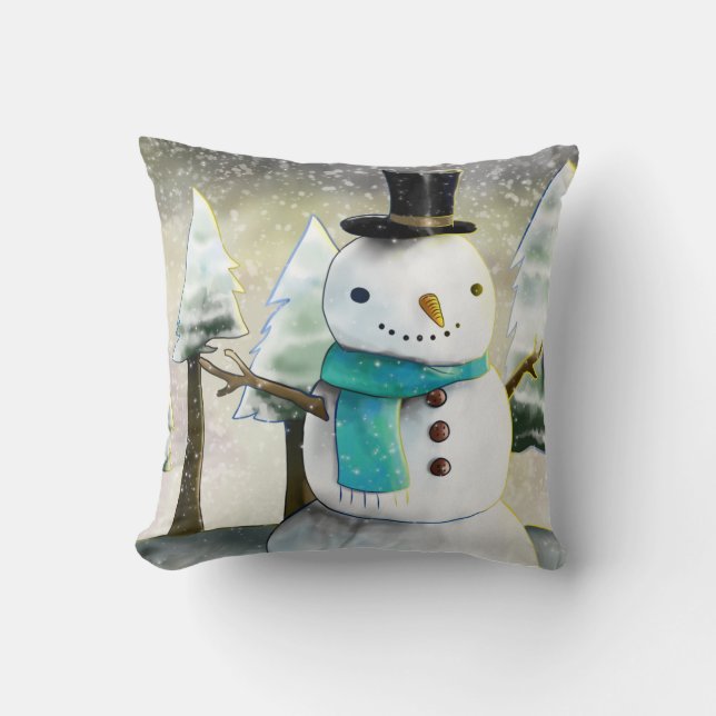 Whimsical Snowman im Winter Weihnachten Zeichnend Kissen (Vorderseite)