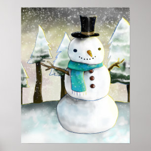 Whimsical Snowman im Winter Weihnachten Zeichnend Poster