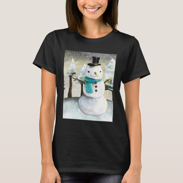 Whimsical Snowman im Winter Weihnachten Zeichnend T-Shirt (Vorderseite)