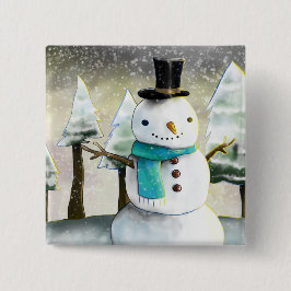 Whimsical Snowman im Winter Weihnachtslandschaft Button