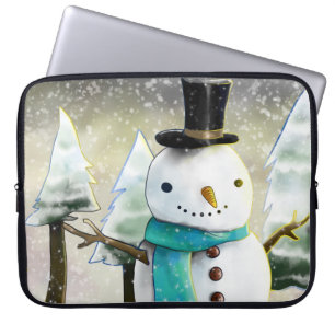 Whimsical Snowman im Winter Weihnachtslandschaft Laptopschutzhülle