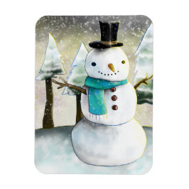 Whimsical Snowman im Winter Weihnachtslandschaft Magnet