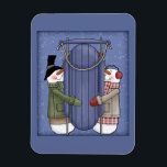 Whimsical Snowman mit Schlitten Magnet<br><div class="desc">Schönes, skurriles Weihnachtsdesign. Ein kleines Geschenk für Familie, Freunde, Geschäftspartner und Kunden.</div>