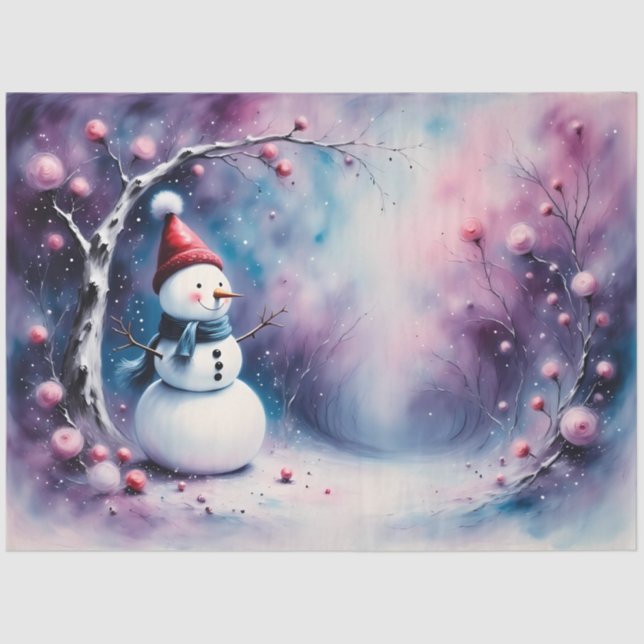 Whimsical Snowman | Pastel Winter Christmas Seidenpapier (Vorderseite)