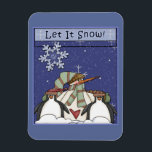 Whimsical Snowman und Pinguine Magnet<br><div class="desc">Schönes, skurriles Weihnachtsdesign. Ein kleines Geschenk für Familie, Freunde, Geschäftspartner und Kunden.</div>