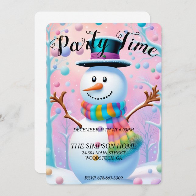 Whimsical Snowman Weihnachts-Einladung Flat Card (Vorne/Hinten)