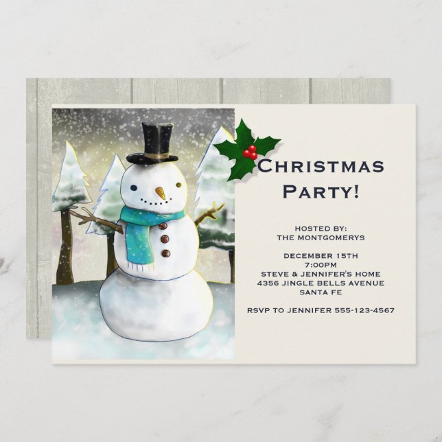 Whimsical Snowman Winter Szene Weihnachtsfest Part Einladung (Vorne/Hinten)